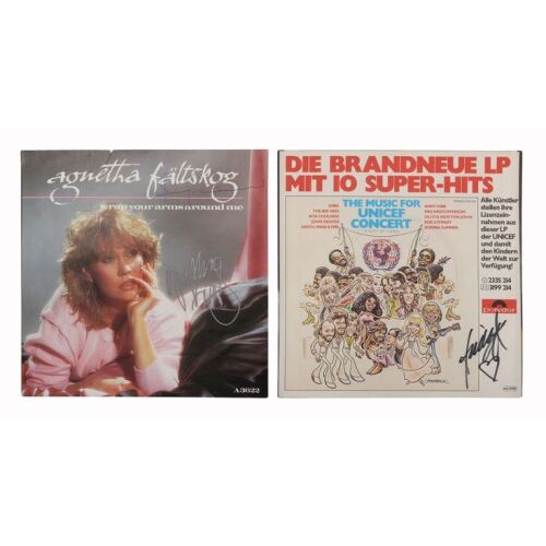 Lot # 395. Pair of Agnetha Faltskog, Benny Andersson and Anni-Frid Lyngstad-Autographed Single Sleeves ### ABBA