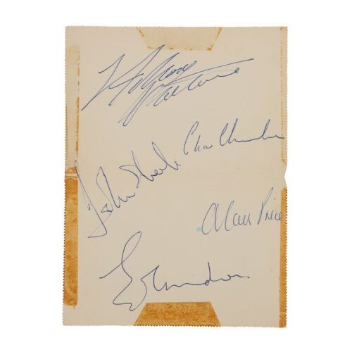 Lot # 402. Eric Burdon, Hilton Valentine, Alan Price, Chas Chandler and John Steel-Autographed Card ### ANIMALS, THE
