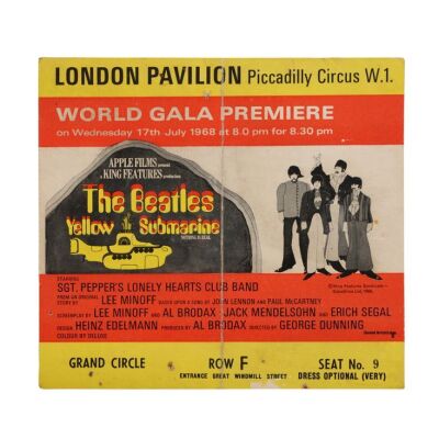 Lot # 417. Yellow Submarine London Gala Premiere Ticket, 1968 ### BEATLES, THE