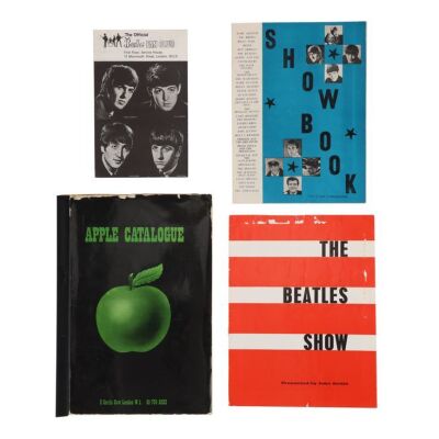 Lot # 418. The Beatles Fan Club BBC&rsquo;s Juke Box Jury Flyer, Concert Programme, Show Book, and Apple Records Catalogue, 1963-1971 ### BEATLES, THE