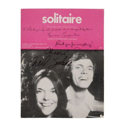 Lot # 450. Karen Carpenter, Richard Carpenter and Neil Sadaka-Autographed "Solitaire" Sheet Music ### CARPENTERS, THE
