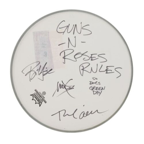 Lot # 506. Billie Joe Armstrong, Mike Dirnt and Tre Cool-Autographed Drumhead ### GREEN DAY
