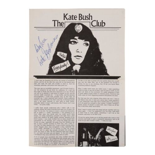 Lot # 537. Kate Bush-Autographed ''The Kate Bush Club'' Newsletter ### KATE BUSH