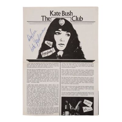 Lot # 537. Kate Bush-Autographed ''The Kate Bush Club'' Newsletter ### KATE BUSH