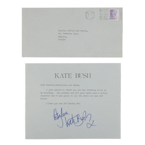 Lot # 539. Kate Bush-Signed Thank You Letter on Headed Paper With Envelope ### KATE BUSH