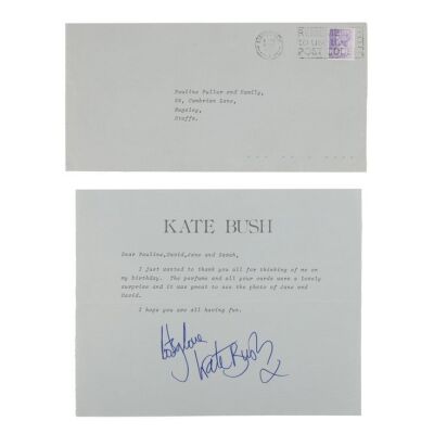 Lot # 539. Kate Bush-Signed Thank You Letter on Headed Paper With Envelope ### KATE BUSH
