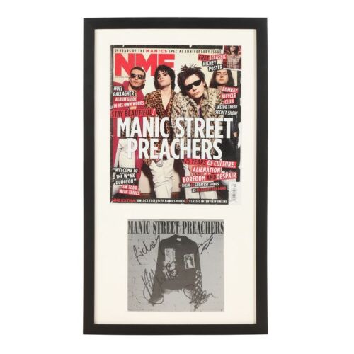Lot # 567. Framed Richey Edwards, Nicky Wire, James Dean Bradfield and Sean Moore-Autographed ''You Love Us'' Single and NME Magazine ### MANIC STREET PREACHERS