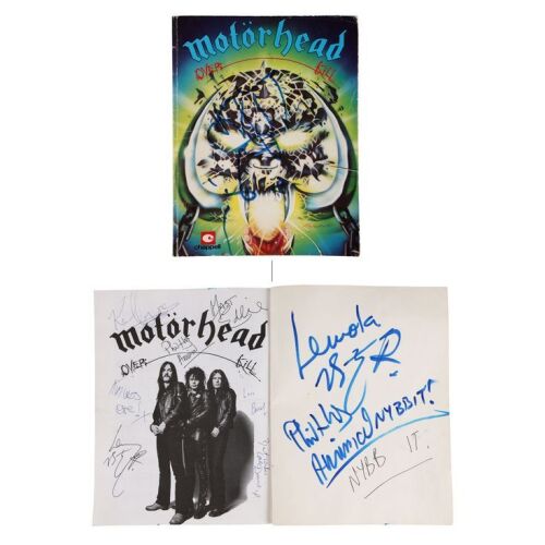 Lot # 579. Lemmy Kilmister, Phil "Philthy Animal Taylor and "Fast" Eddie Clarke-Autographed Overkill Songbook ### MOTORHEAD