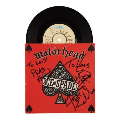 Lot # 582. Lemmy Kilmister, Phil "Philthy Animal Taylor and "Fast" Eddie Clarke-Autographed "Ace Of Spades" Vinyl 7" Single ### MOTORHEAD