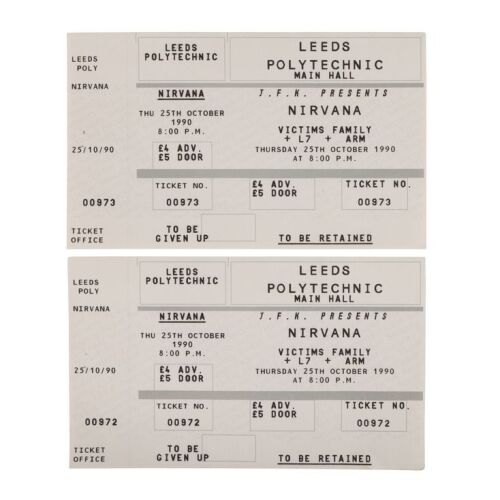 Lot # 589. Pair of Leeds Polytechnic UK Tour Concert Tickets, 1990 ### NIRVANA