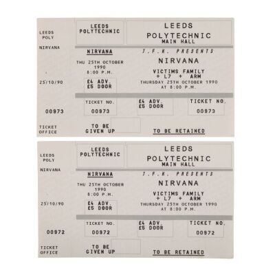 Lot # 589. Pair of Leeds Polytechnic UK Tour Concert Tickets, 1990 ### NIRVANA