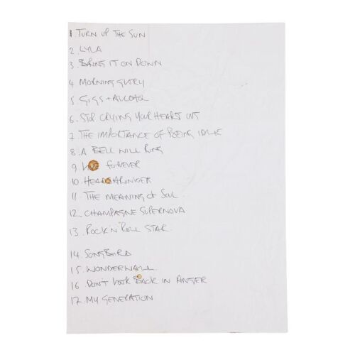 Lot # 604. Noel Gallagher Handwritten Setlist ### OASIS