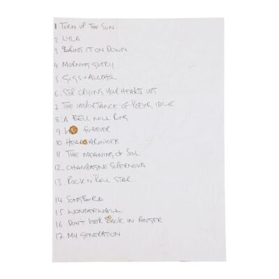 Lot # 604. Noel Gallagher Handwritten Setlist ### OASIS