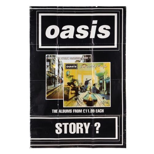 Lot # 611. Noel Gallagher, Liam Gallagher, Paul "Bonehead" Arthurs, Paul McGuigan and Alan White-Autographed Definitely Maybe and (What's The Story) Morning Glory? Promo Poster ### OASIS
