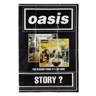 Lot # 611. Noel Gallagher, Liam Gallagher, Paul "Bonehead" Arthurs, Paul McGuigan and Alan White-Autographed Definitely Maybe and (What's The Story) Morning Glory? Promo Poster ### OASIS