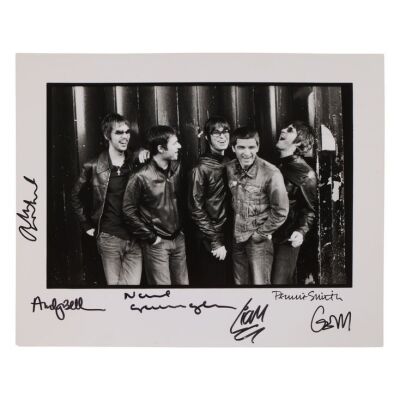 Lot # 617. Noel Gallagher, Liam Gallagher, Andy Bell, Alan White, Gem Archer and Pennie Smith-Autographed Photo ### OASIS