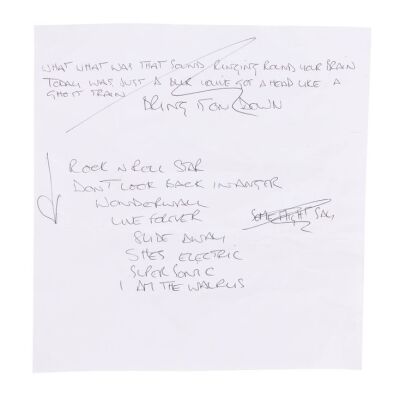 Lot # 620. Noel Gallagher Handwritten Sound Check Setlist and Partial Lyrics ### OASIS
