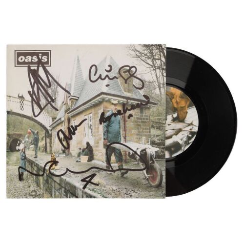 Lot # 625. Liam Gallagher, Noel Gallagher, Paul &ldquo;Guigsy&rdquo; McGuigan, Paul &ldquo;Bonehead&rdquo; Arthurs, and Alan White-Autographed 'Some Might Say' 7" Vinyl ### OASIS