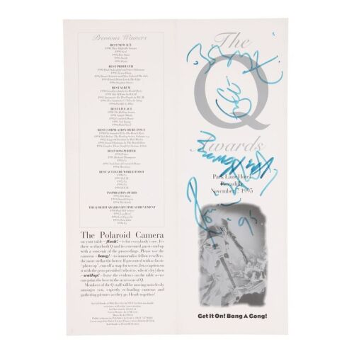 Lot # 678. Eric Clapton, Ronnie Wood, Bob Geldof, and Van Morrison-Autographed Q Awards Menu, 1995 ### Q AWARDS