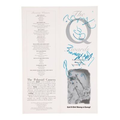 Lot # 678. Eric Clapton, Ronnie Wood, Bob Geldof, and Van Morrison-Autographed Q Awards Menu, 1995 ### Q AWARDS