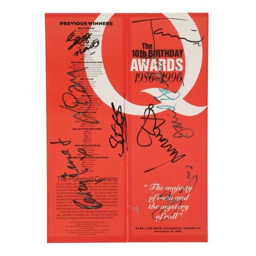 Lot # 679. Liam Gallagher, Jarvis Cocker, George Martin and Others Autographed Q Awards Menu, 1996 ### Q AWARDS