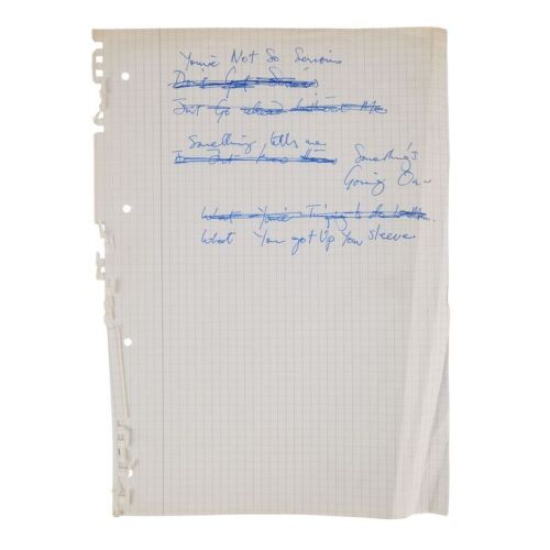 Lot # 680. The Reinhold Mack Collection: Freddie Mercury Handwritten ''Foolin' Around'' Early Version Opening Verse Partial Lyrics ### FREDDIE MERCURY