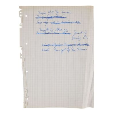 Lot # 680. The Reinhold Mack Collection: Freddie Mercury Handwritten ''Foolin' Around'' Early Version Opening Verse Partial Lyrics ### FREDDIE MERCURY