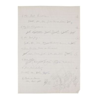 Lot # 682. The Reinhold Mack Collection: Freddie Mercury Handwritten Mr. Bad Guy Album Instrument Notes Track List ### FREDDIE MERCURY