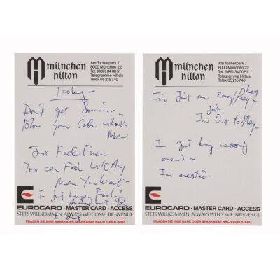 Lot # 684. The Reinhold Mack Collection: Freddie Mercury Handwritten 'Fooling'' Working Lyrics on Munich Hilton Hotel Stationery ### FREDDIE MERCURY