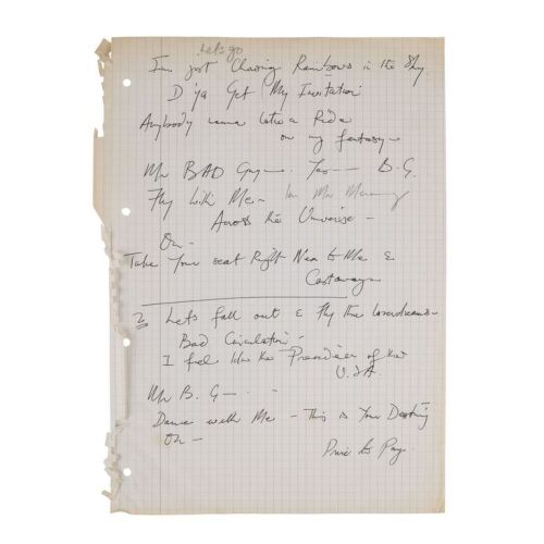 Lot # 685. The Reinhold Mack Collection: Freddie Mercury Handwritten ''Mr. Bad Guy'' Verses and Chorus Working Draft Lyrics ### FREDDIE MERCURY