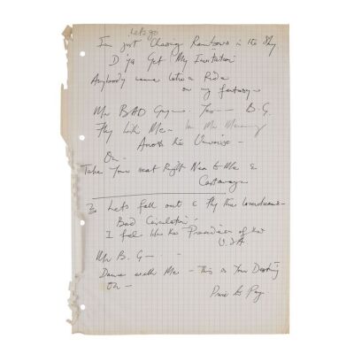 Lot # 685. The Reinhold Mack Collection: Freddie Mercury Handwritten ''Mr. Bad Guy'' Verses and Chorus Working Draft Lyrics ### FREDDIE MERCURY