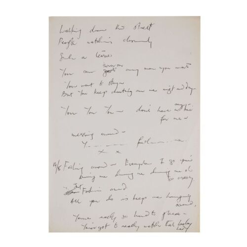 Lot # 686. The Reinhold Mack Collection: Freddie Mercury Handwritten ''Foolin' Around'' Second Verse and Chorus Working Lyrics ### FREDDIE MERCURY