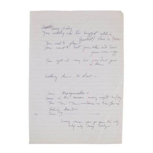 Lot # 688. The Reinhold Mack Collection: Freddie Mercury Handwritten ''Foolin' Around'' Working Lyrics ### FREDDIE MERCURY