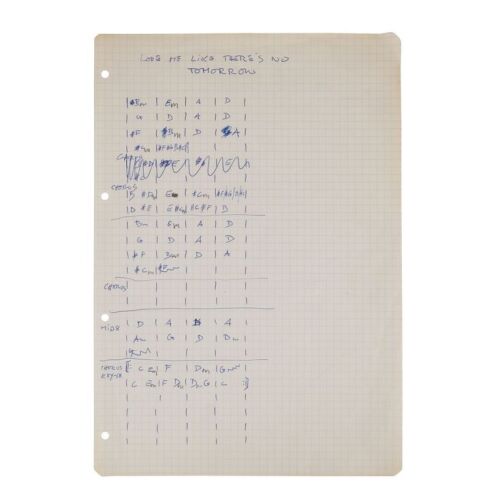 Lot # 691. The Reinhold Mack Collection: Freddie Mercury Handwritten ''Love Me Like There's No Tomorrow'' Chord Progression Sheet ### FREDDIE MERCURY