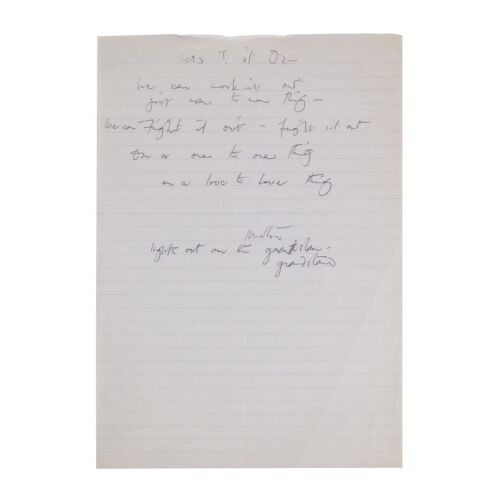 Lot # 692. The Reinhold Mack Collection: Freddie Mercury Handwritten ''Let&rsquo;s Turn It On'' Working Draft Lyrics ### FREDDIE MERCURY