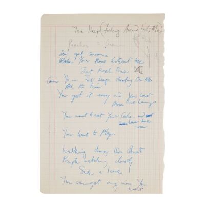 Lot # 695. The Reinhold Mack Collection: Freddie Mercury Handwritten ''Foolin' Around'' Working Lyrics ### FREDDIE MERCURY