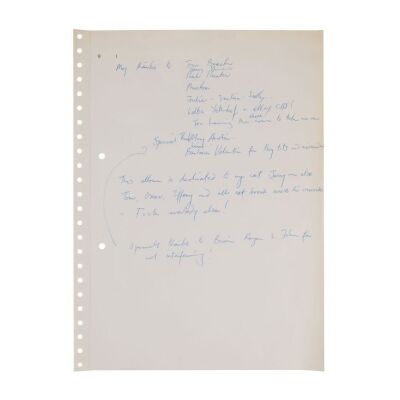 Lot # 698. The Reinhold Mack Collection: Freddie Mercury Handwritten Mr. Bad Guy Album Special Thanks Liner Notes Draft ### FREDDIE MERCURY