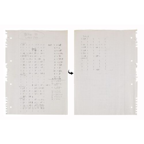 Lot # 702. The Reinhold Mack Collection: Freddie Mercury Handwritten ''I Was Born to Love You'' Chord Progression Sheet ### FREDDIE MERCURY