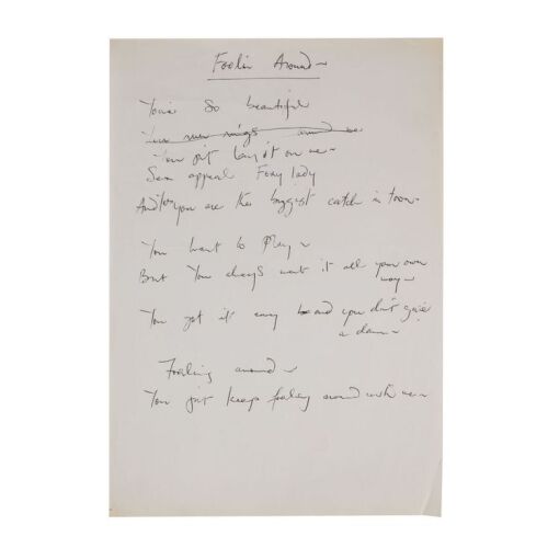 Lot # 706. The Reinhold Mack Collection: Freddie Mercury Handwritten ''Foolin' Around'' First Verse Working Lyrics ### FREDDIE MERCURY