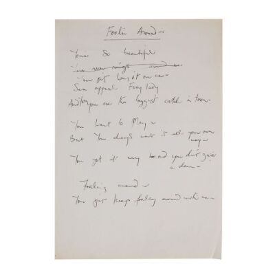 Lot # 706. The Reinhold Mack Collection: Freddie Mercury Handwritten ''Foolin' Around'' First Verse Working Lyrics ### FREDDIE MERCURY