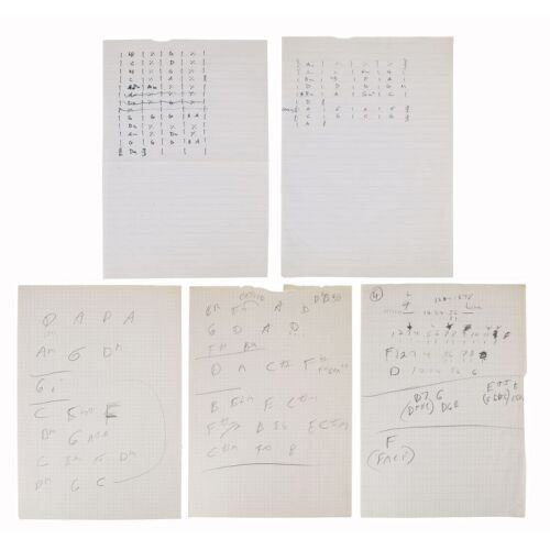 Lot # 713. The Reinhold Mack Collection: Set of Five Handwritten Chord Progression Note Sheets ### FREDDIE MERCURY
