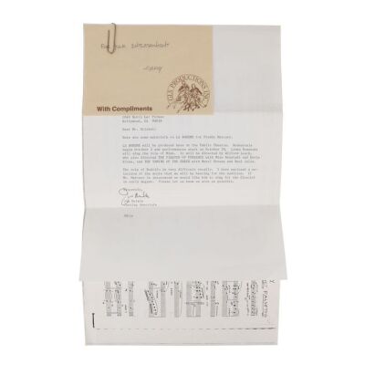Lot # 715. The Reinhold Mack Collection: GLS Productions Inc Compliments Slip, New York Shakespeare Festival Letter Regarding Freddie Mercury La Boheme Audition and Sheet Music ### FREDDIE MERCURY