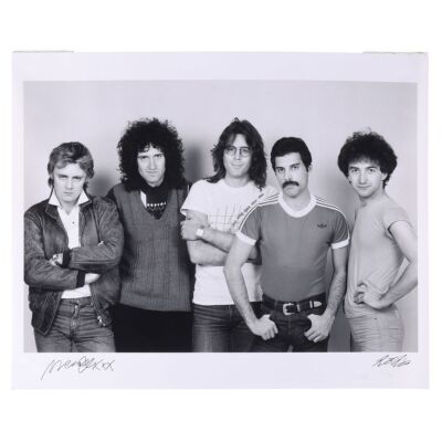Lot # 721. The Peter Hince Collection: Silver Gelatin Reinhold Mack-Autographed Queen Musicland Studios Exhibition Print, 1981 ### QUEEN