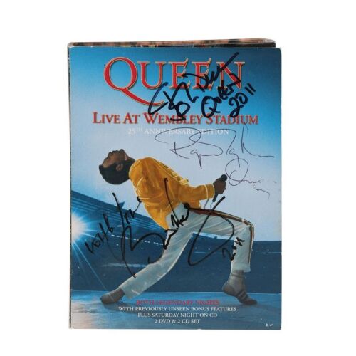 Lot # 725. Brian May, John Deacon and Roger Taylor-Autographed Live at Wembley Stadium 25th Anniversary Edition CD And DVD ### QUEEN