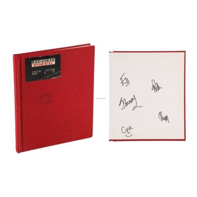 Lot # 736. Thom Yorke, Jonny Greenwood, Colin Greenwood, Philip Selway and Ed O&rsquo;Brien-Autographed Amnesiac Special CD Book ### RADIOHEAD