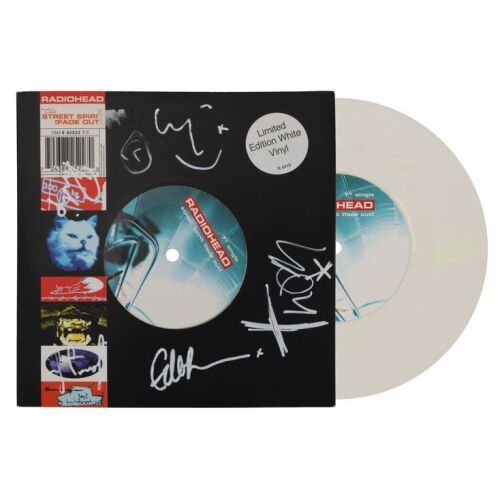 Lot # 740. Thom Yorke, Jonny Greenwood, Colin Greenwood, Philip Selway and Ed O&rsquo;Brien-Autographed 7" "Street Spirit (Fade Out)" Limited Edition White Vinyl Single ### RADIOHEAD