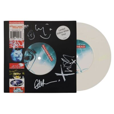 Lot # 740. Thom Yorke, Jonny Greenwood, Colin Greenwood, Philip Selway and Ed O&rsquo;Brien-Autographed 7" "Street Spirit (Fade Out)" Limited Edition White Vinyl Single ### RADIOHEAD