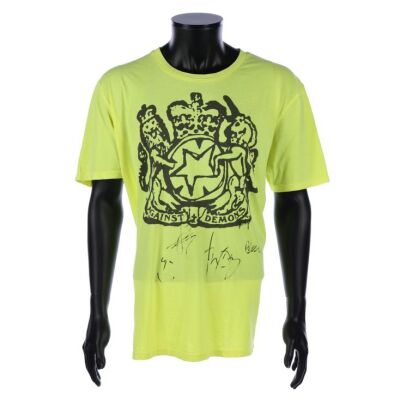 Lot # 743. Thom Yorke, Colin Greenwood, Jonny Greenwood, Philip Selway and Ed O&rsquo;Brien-Autographed Radiohead Public Library T-shirt ### RADIOHEAD