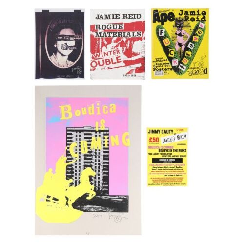 Lot # 768. Jamie Reid-Signed First Edition Rogue Materials, God Save The Queen Insert, Illustrated Ape Magazine, and Limited Edition Poster ### JAMIE REID