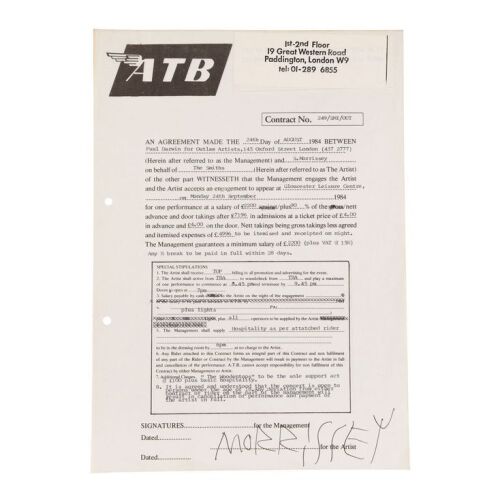 Lot # 771. Morrissey-Signed UK Gloucester Leisure Centre Contract, 1984 ### SMITHS, THE